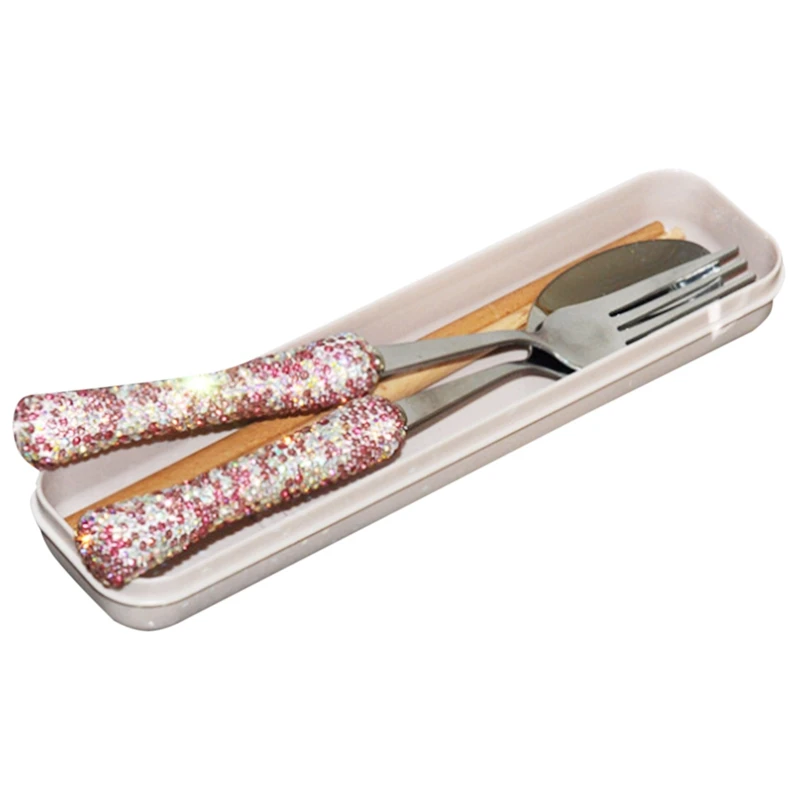 Diamond Cutlery Set,Stainless Steel Fancy Eating Utensils Portable Tableware With Box Brilliant Sparking Spoon