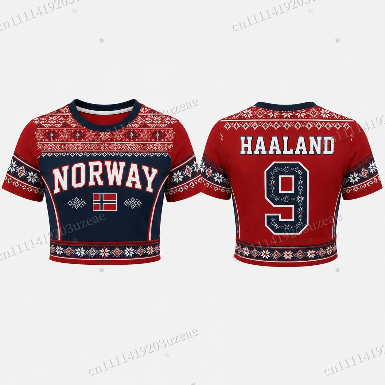 2026 Norway Football Crop Top Women Men Haaland Number 9 Soccer Jersey Color Block Printed Summer Streetwear Tshirt Fans Teeee
