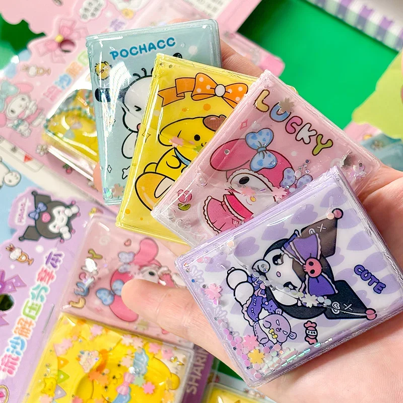 2pcs/set Sanrio Flowing Sand Mini Notebook Beautiful Sticker Book Cute Kuromi Melody Tearable Share Book Girl Portable Pendant