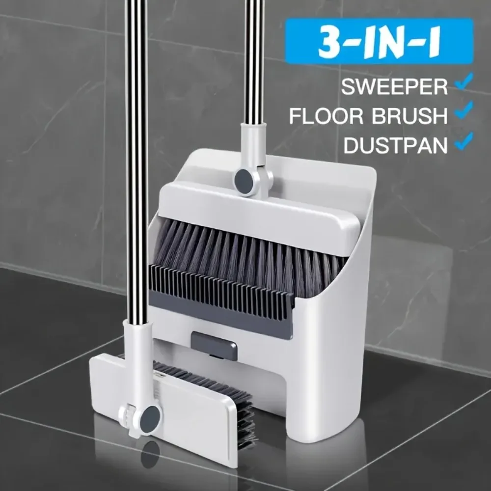 3-in-1 Broom and Dustpan Set Soft Bristles Hair-Free Long Handle Effortless Cleaning Compact Storage for Home Office