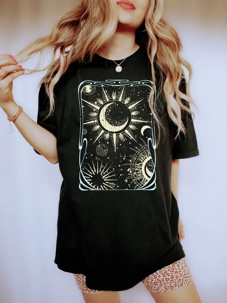 

Cosmic Mystical Soft Cotton Astronomy-Inspired T-shirt Garment Dyed, Comfort Colors, Vintage, Boho