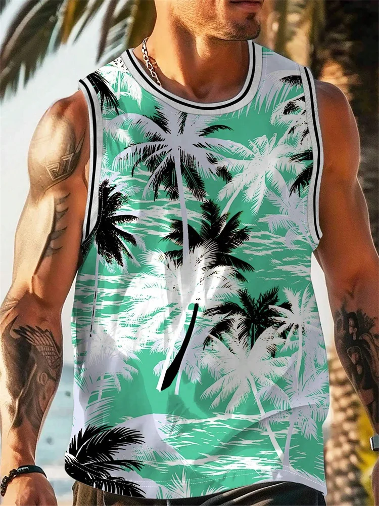 

Funny Coconut Tree 3D Print Men's Tank Top Hawaiian Beach Vacation Singlets Fashion Sleeveless T-Shirt Summer Fashion Loose Vest
