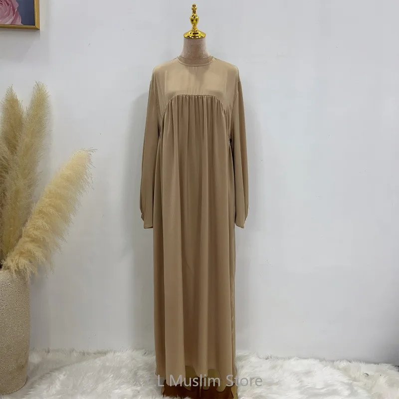 Modest Loose Muslim Dress Dubai Turkey Islmic Eid Ramadan Elegant Abaya Spring Soild Color With Pocket Women\'s Prayer Garment