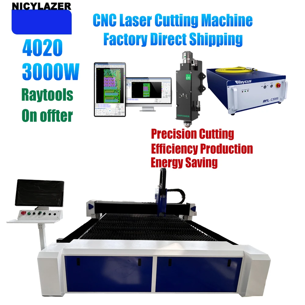NICYLAZER CNC 3000W 4020 Fiber Laser Cutting Machine Metal Sheet Steel Cutter Industrial Equipment Factory Direct Hot Sale Free