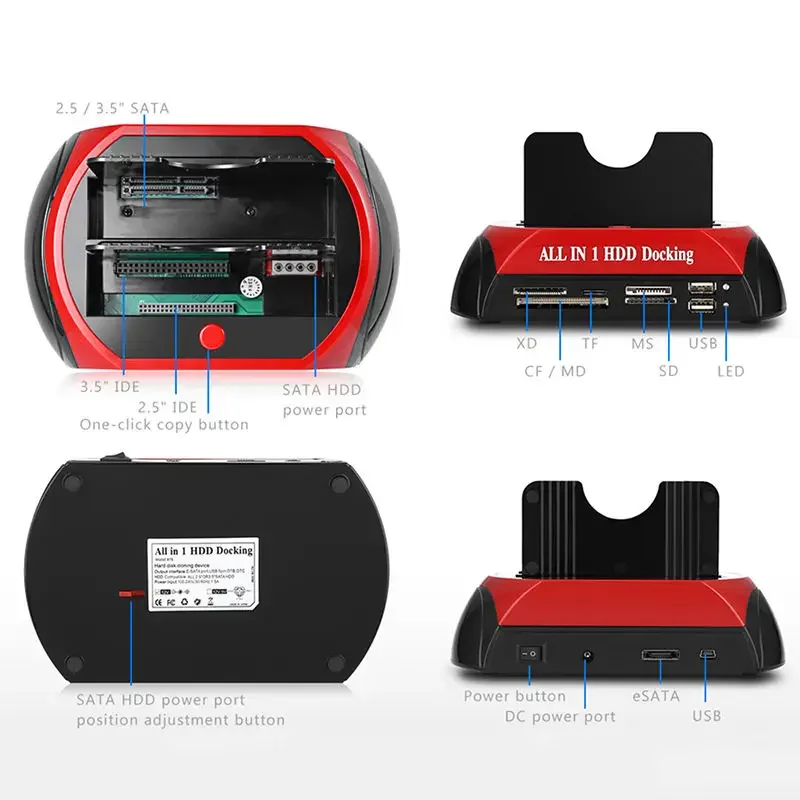 USB 2,0 zu ide sata Festplatte otb Klon dock alles in einer HDD Docking station Dual Bay 2,5 Zoll 3,5 Zoll Esata mit Kartenleser