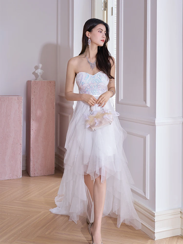 

Платья для подружек невесты с асимметричными шлейфами в форме сердца, блестящие, с высоким разрезом, длинные, для свадьбы и дня рождения