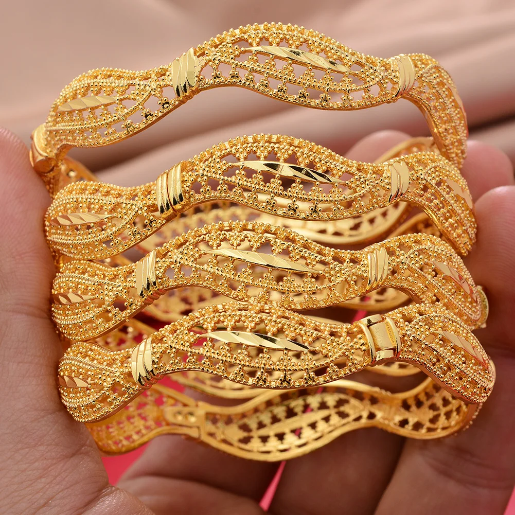 Dubai Bangles 24K gold plated luxury African wedding Gold Color Bangles For Bride Women Girls