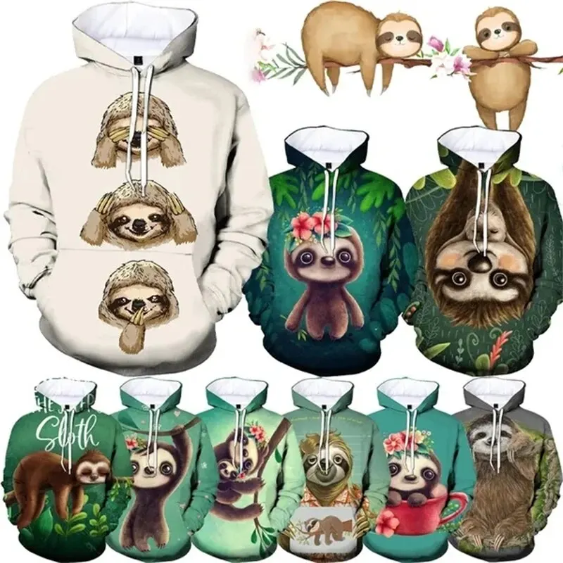 New Arrival Goods Sloth Animel 3D Printed Hoodies Sweatshirt Pullover Men's Women's Casual Round Neck Short-sleeved Hoodie Hoody