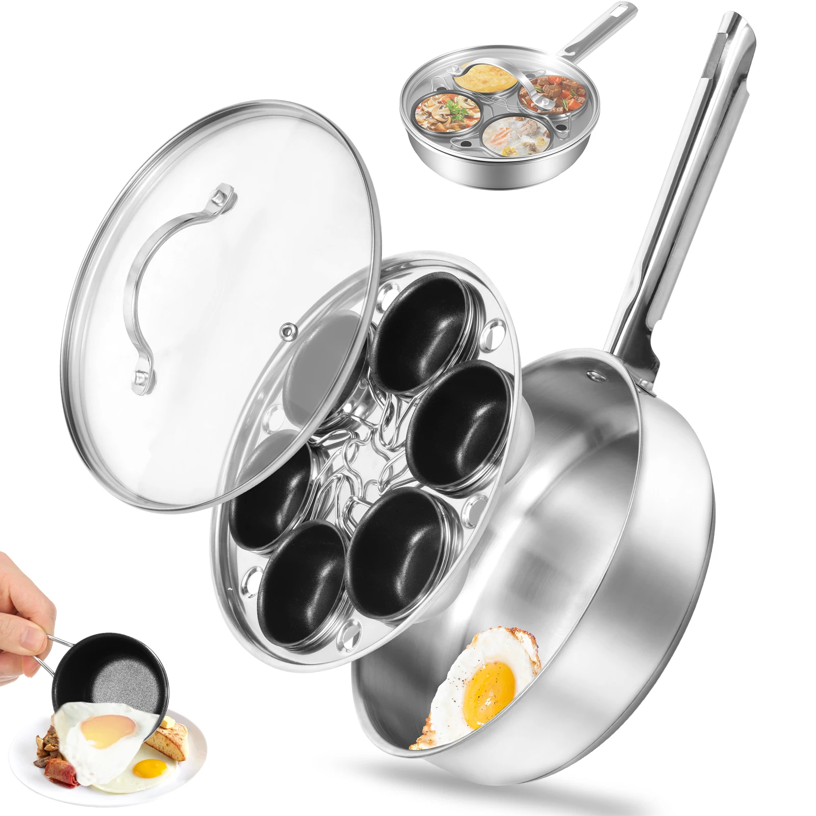 Egg Poacher Pan Nonstick Poached Egg Maker Stainless Steel Egg Poaching Pan Poached Eggs Cooker Food Grade Kitchen Cookware