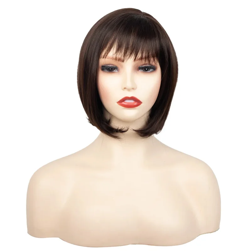 Peruca curta reta bob ombre bla para mulheres uso diário peruca de cabelo sintético natural com franja resistente ao calor