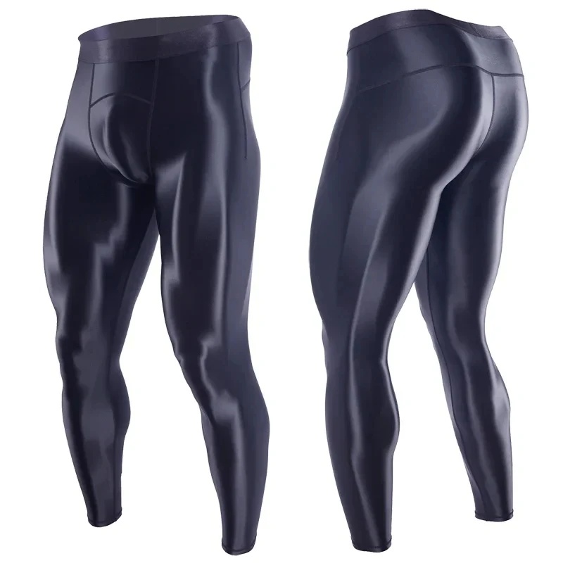 

Men Glossy Swimming Trunks Stretch Shiny Yoga Pants Work Out Sexy Leggings Sport Fitness Push Up Compress Pants