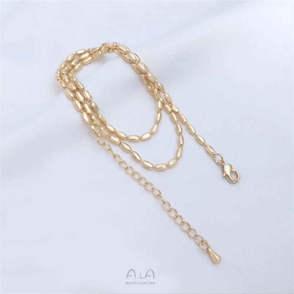 14K الذهب اللون الأرز عقد من اللؤلؤ الترقوة سلسلة سلسلة عنق حبة سلسلة سوار DIY اليدوية دلاية مجوهرات