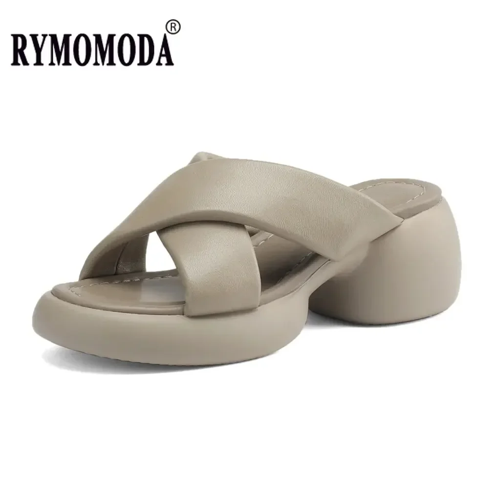 

Genuine Leather Slippers Women Soft Sheepskin Upper and Lining 2025 Summer Platform Open Toe Lightweight Handmade Ladies Shoe