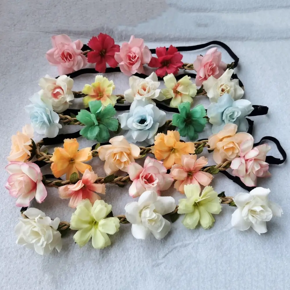 Handmade Flower Crown Simulated Flower Braided Wreath Flower Headbands Sweet Wind Flowers Elegant Design - view 5