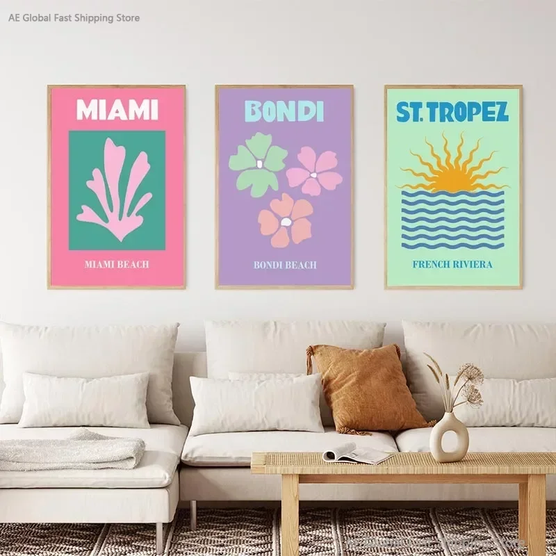 Modern Mykonos Ibiza Miami Bondi Amalfi Saint Tropez Colorful Bohemian Aesthetic Wall Art Canvas Painting Poster Home Decor