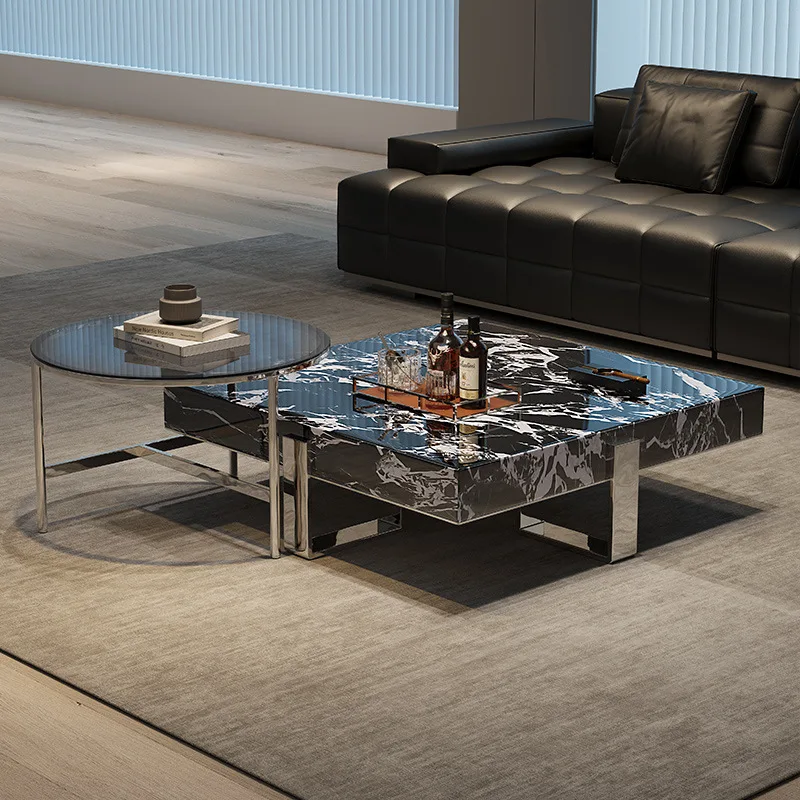 

Italian minimalist marble coffee table living room household size light luxury senior designer square coffee table combination