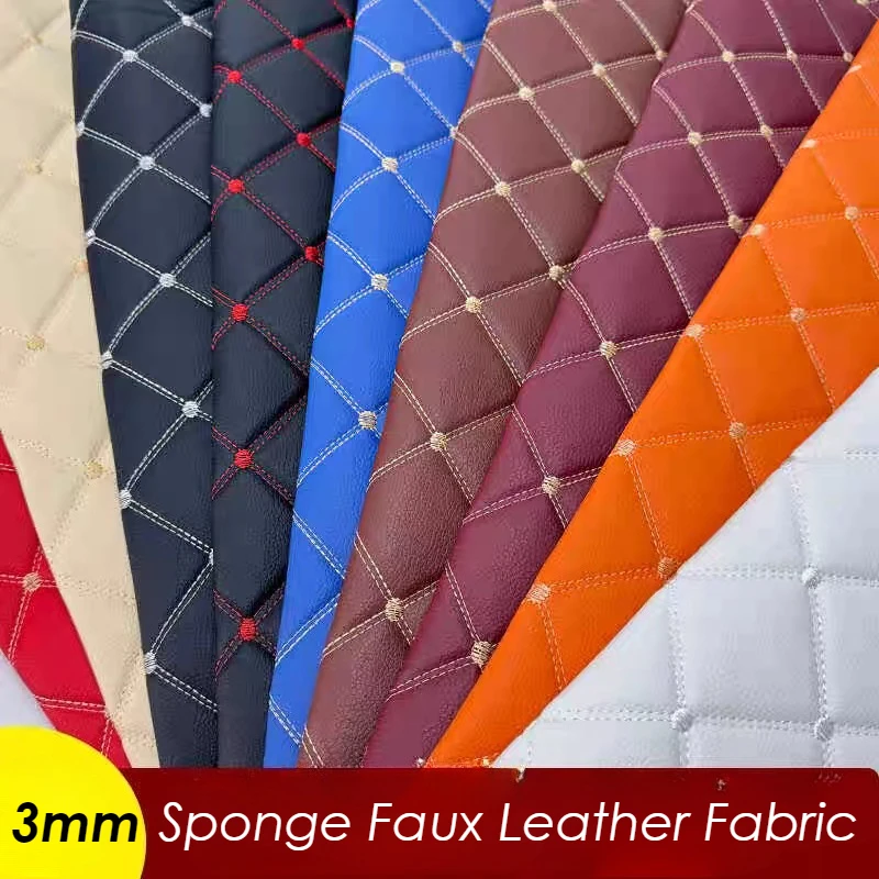 100x155cm Rhombus PVC Leather Fabric for Car Floor Synthetic Leather Sponge Quilted Sewing Car Interior Craft Material