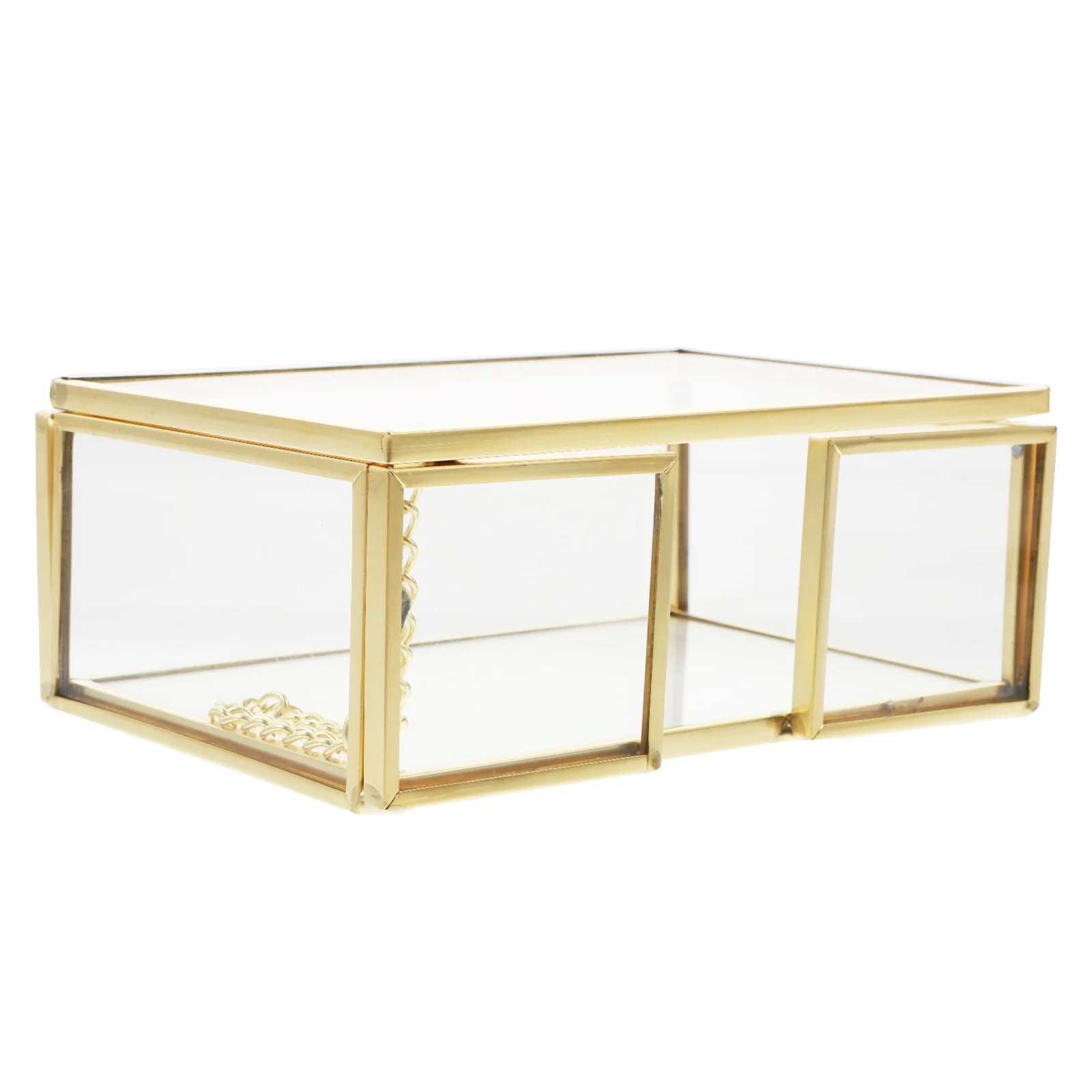 

1Pcs Copper Metal Name Card Storage Box Transparent Glass Multipurpose Desktop Organizer Practical Business Id Holder