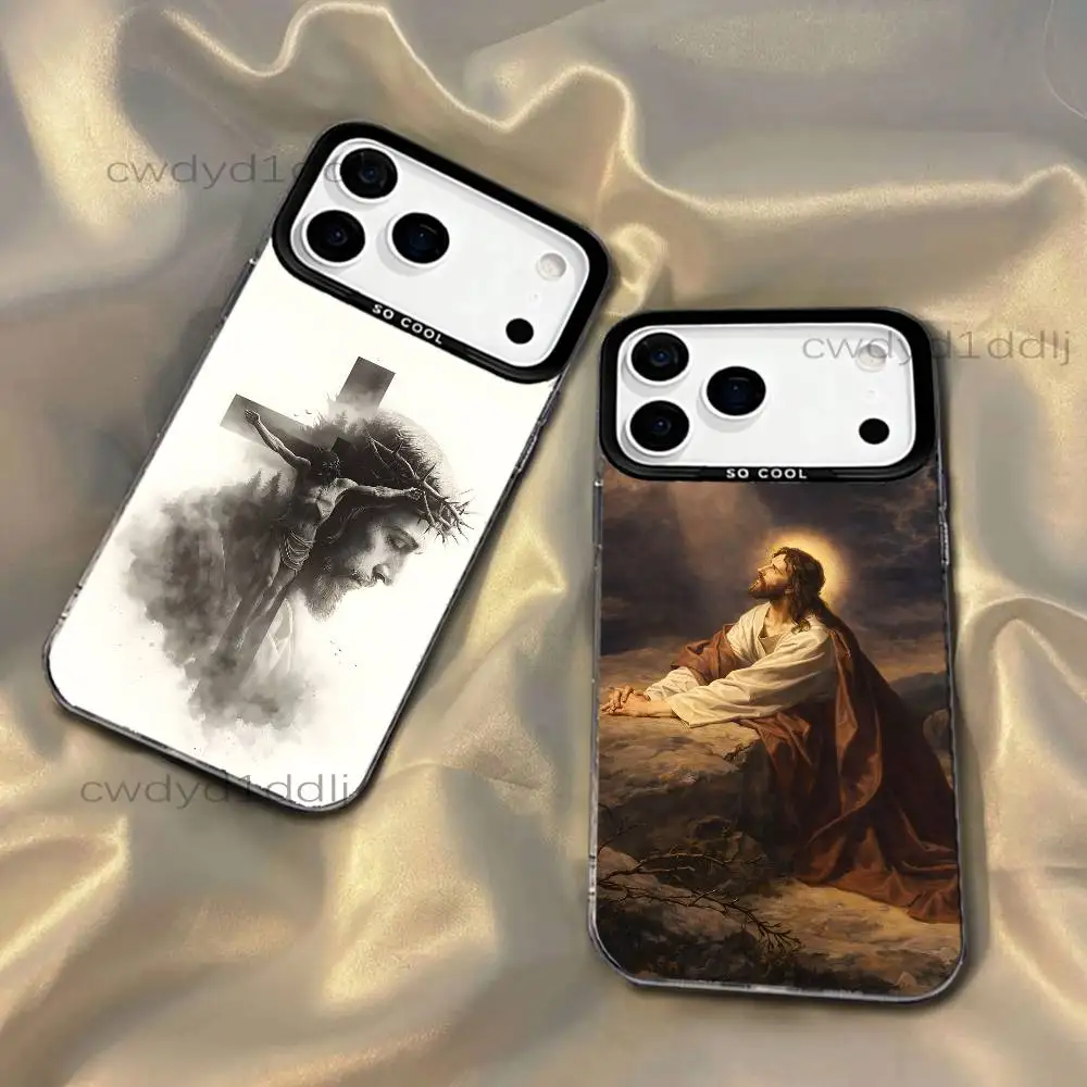 

Christian Jesus Cristo For iPhone 17,16,15,14,13,12,X,8,Pro,Max,Plus,SE4,Air,Mini Black IMD Matte Case