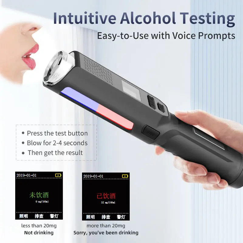 High-Precision Digital Fuel Cell Sensor Breathalyzer Gas Analyzer Lithium Battery Power Model EA01 Black Premium Alcohol Tester