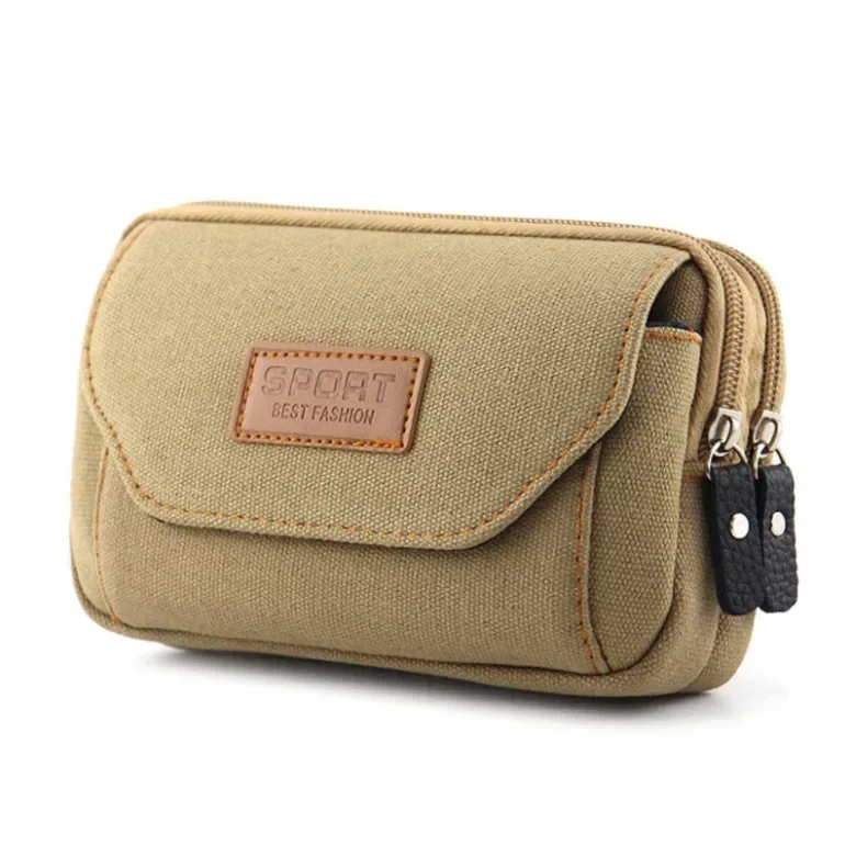 6.5 Inches Men Soft Pouch Belt Waist Pack Bag Small Pocket Canvas Waist Pack Running Pouch Travel Camping Bags Chest Bag