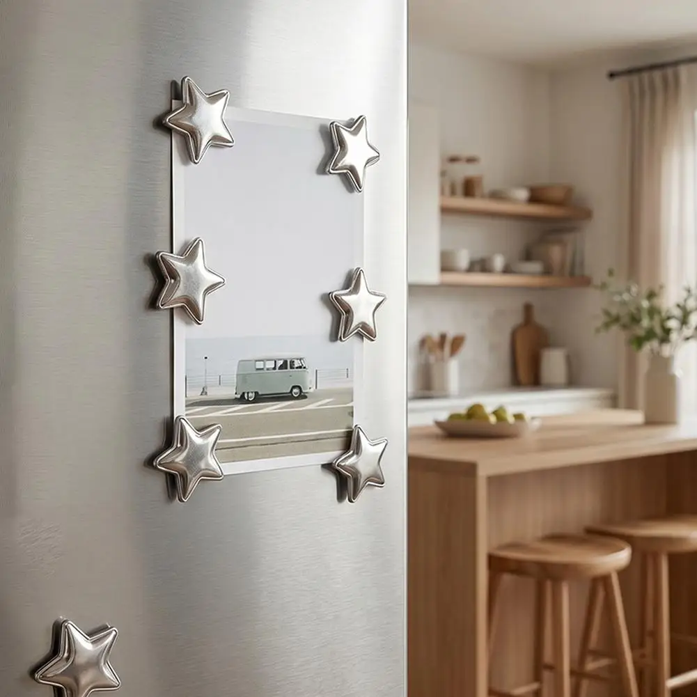 Silver Star Magnets – Vintage Electroplated Fridge Magnet Set for Photos, Kitchen & Home Decorations 10pcs