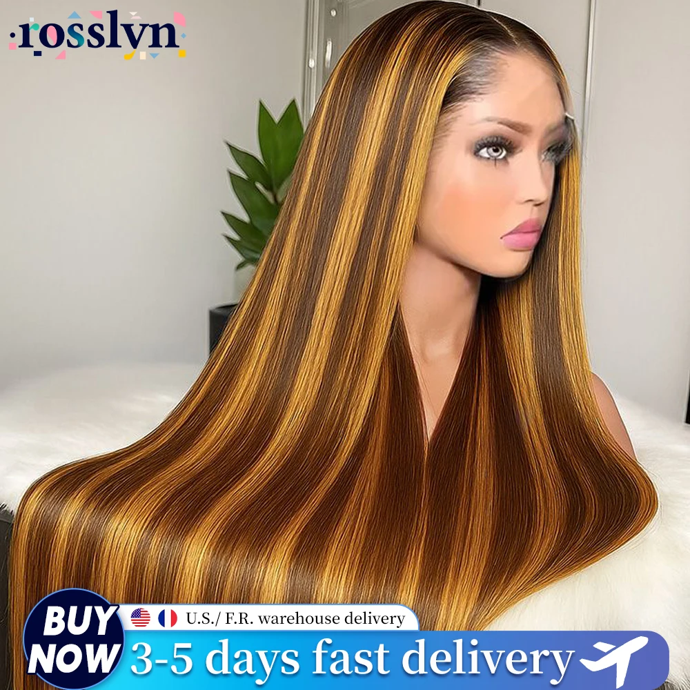P427 Highlight Ombre Honey Blonde Colored Bone Straight Wig Human Hair 13X6 13X4 Hd Lace Frontal Wig Straight Human Hair Wigs 30 36 Inch Preplucked Brazilian 200 Density For Woman