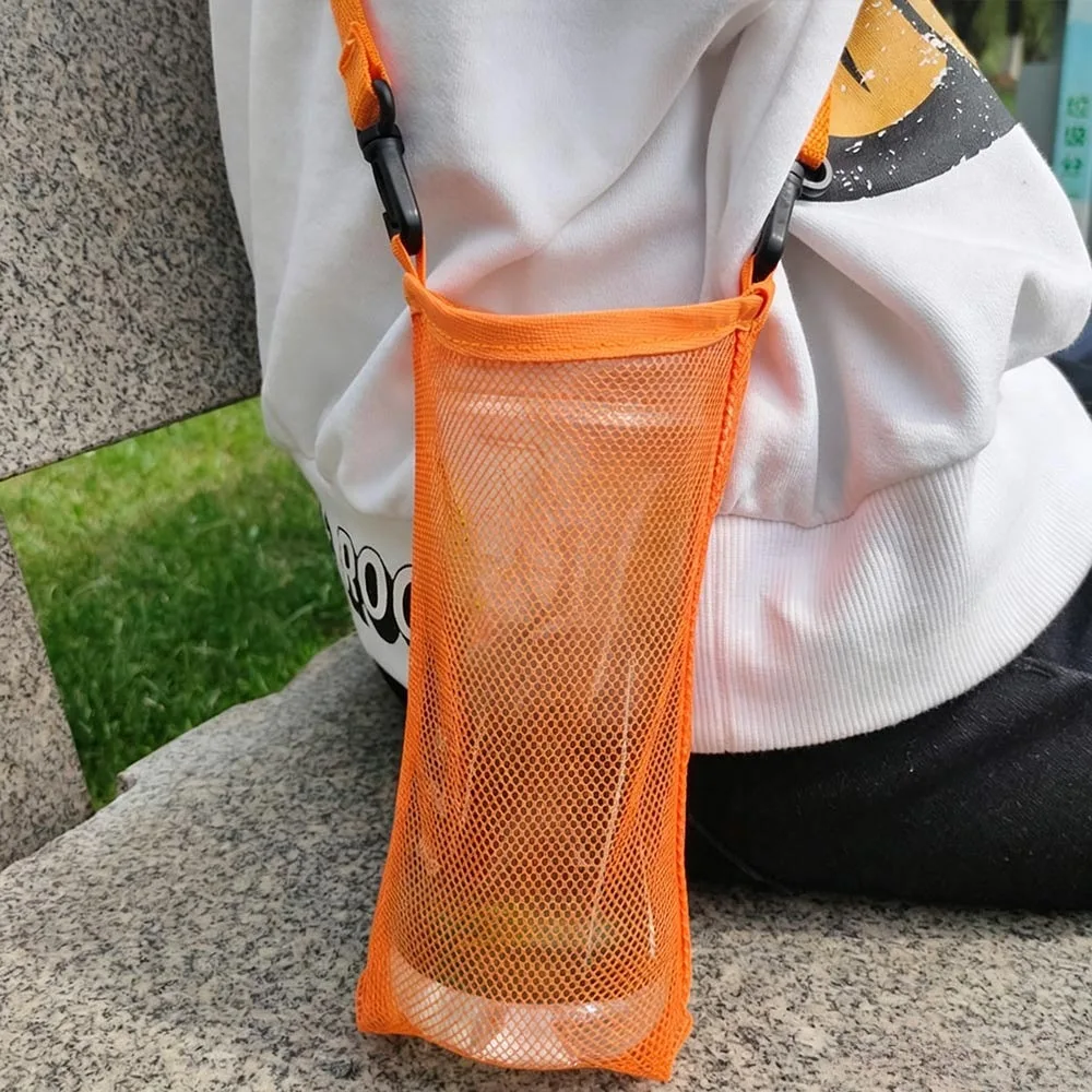 High Quality Useful Single Shoulder Water Cup Bag Unisex Portable Protective Cover Mesh Bag With Strap Water Cup Hanging Bag