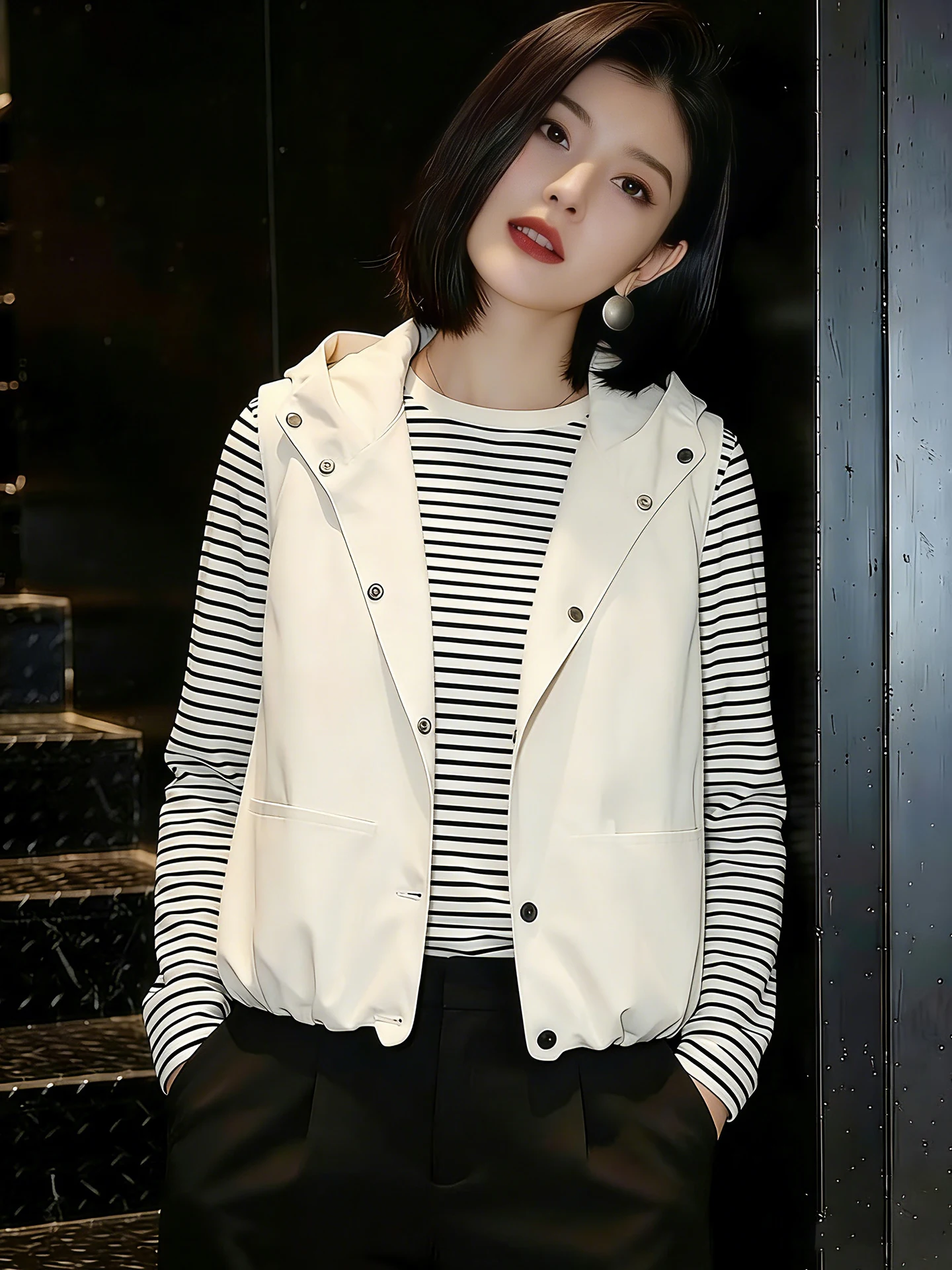 

Commute Versatile Hat Single Button Sleeveless Spring Summer Lazy Style Layering Women's Vest Fashionable Casual Outerwear