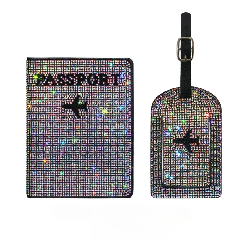 Rhinestone Crystal Women Set Car Key Purse Bag Passport Holder Cover License Plates Luggage ID Tag Board Collection Baggage Tags