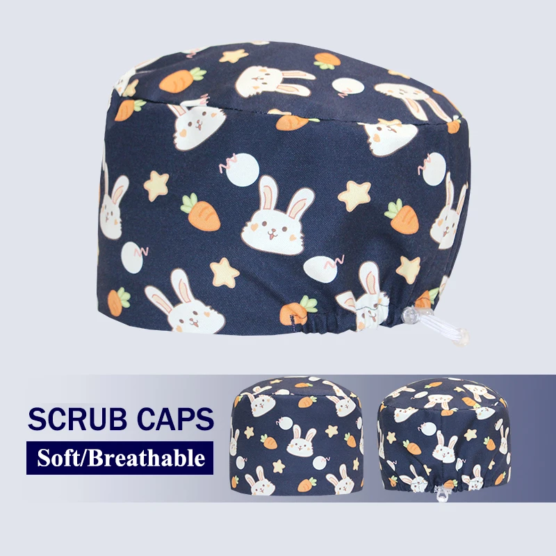 2025 Print Women's Surgical Cap COTTON Scrub Hat Dentist Beautician Spa Headwear Adjustable Nurse Veterinary Scrub Caps K935