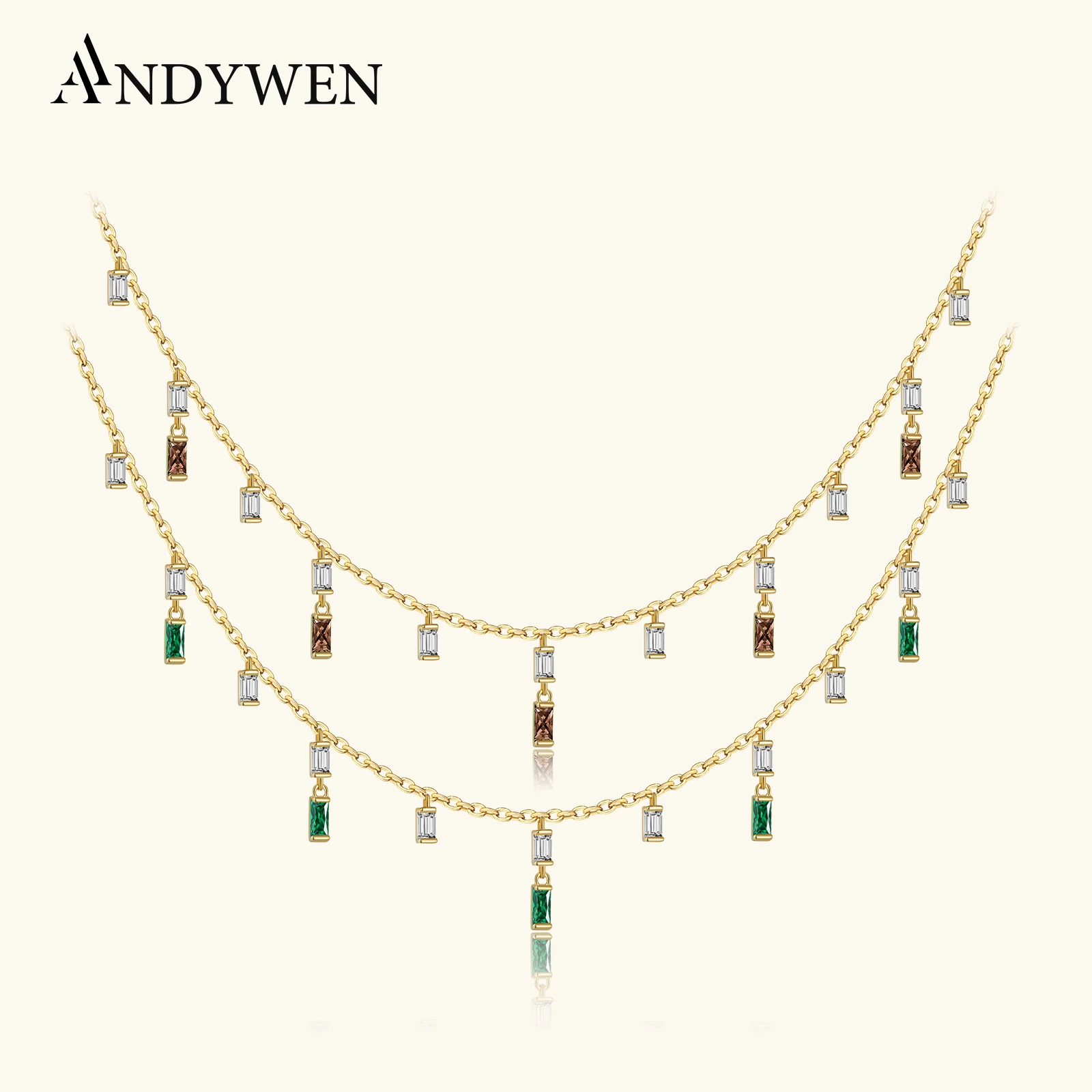 

ANDYWEN 925 Sterling Silver Collar Corto AVA Rosa Oro Zircon Charm Chain Choker Necklace 2021 Rock Punk Chain Wedding Tassel