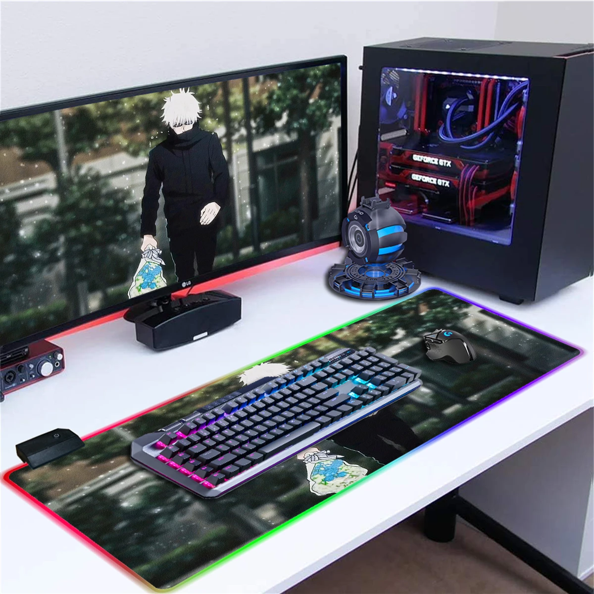 

RGB Mouse Pad Jujutsu Kaisen Gojo Satoru Large Gaming Mouse Pad LED Light Desk Mat Cherry Blossoms Game Mousepad Keyboard Pad