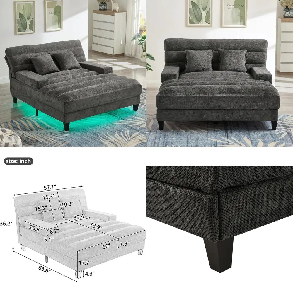 

Регулируемый 6-позиционный диван-кровать со спинкой и светодиодной полосой RGB, обивка из синели, современный дизайн, удобная