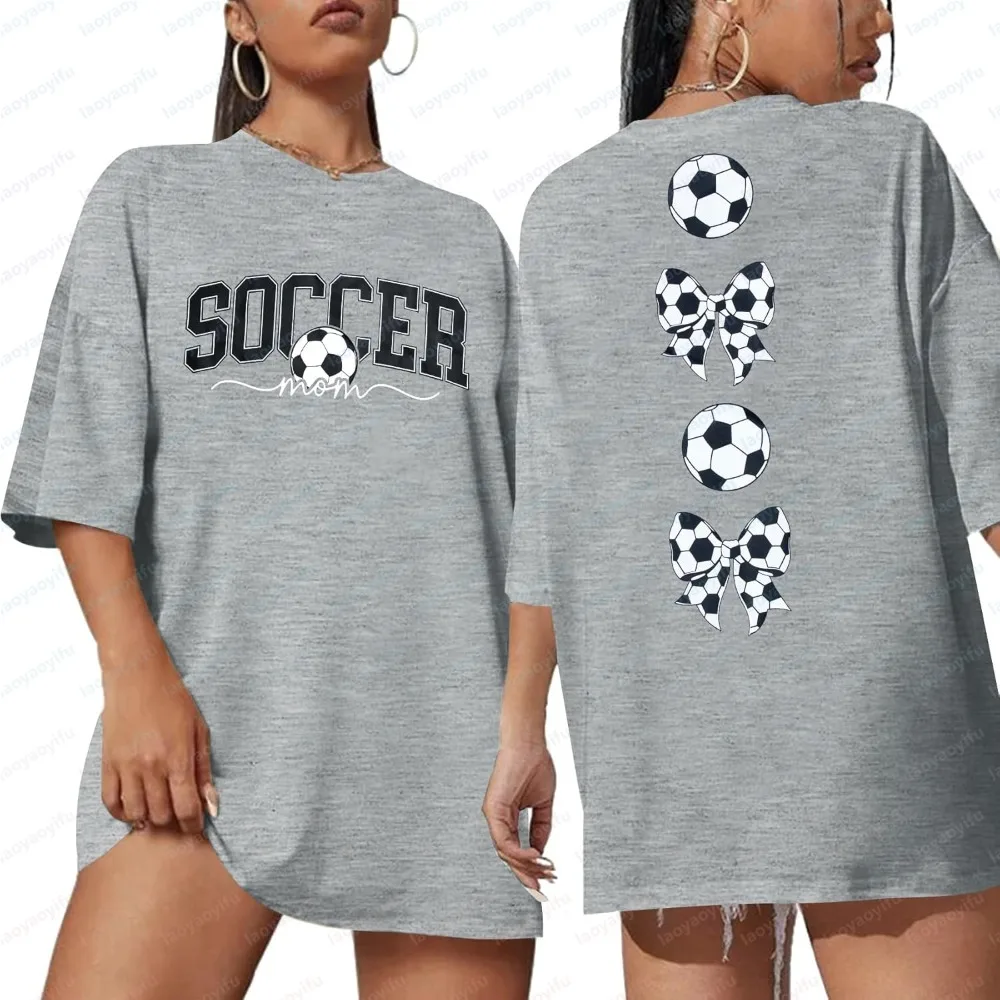 Soccer Mom Women Oversized Soccer Shirts Soccer Season T-Shirt Bow Tshirt Causal Football Short Sleeve Tops Match Day Apparel