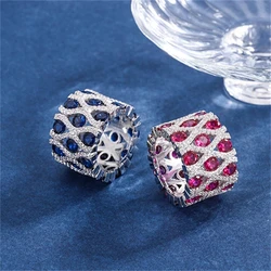 Luxury High Quality Silver Color Artificial Sapphire/Ruby 16mm Wide Rings for Women Retro Banquet Party Jewelry Anniversary Gift