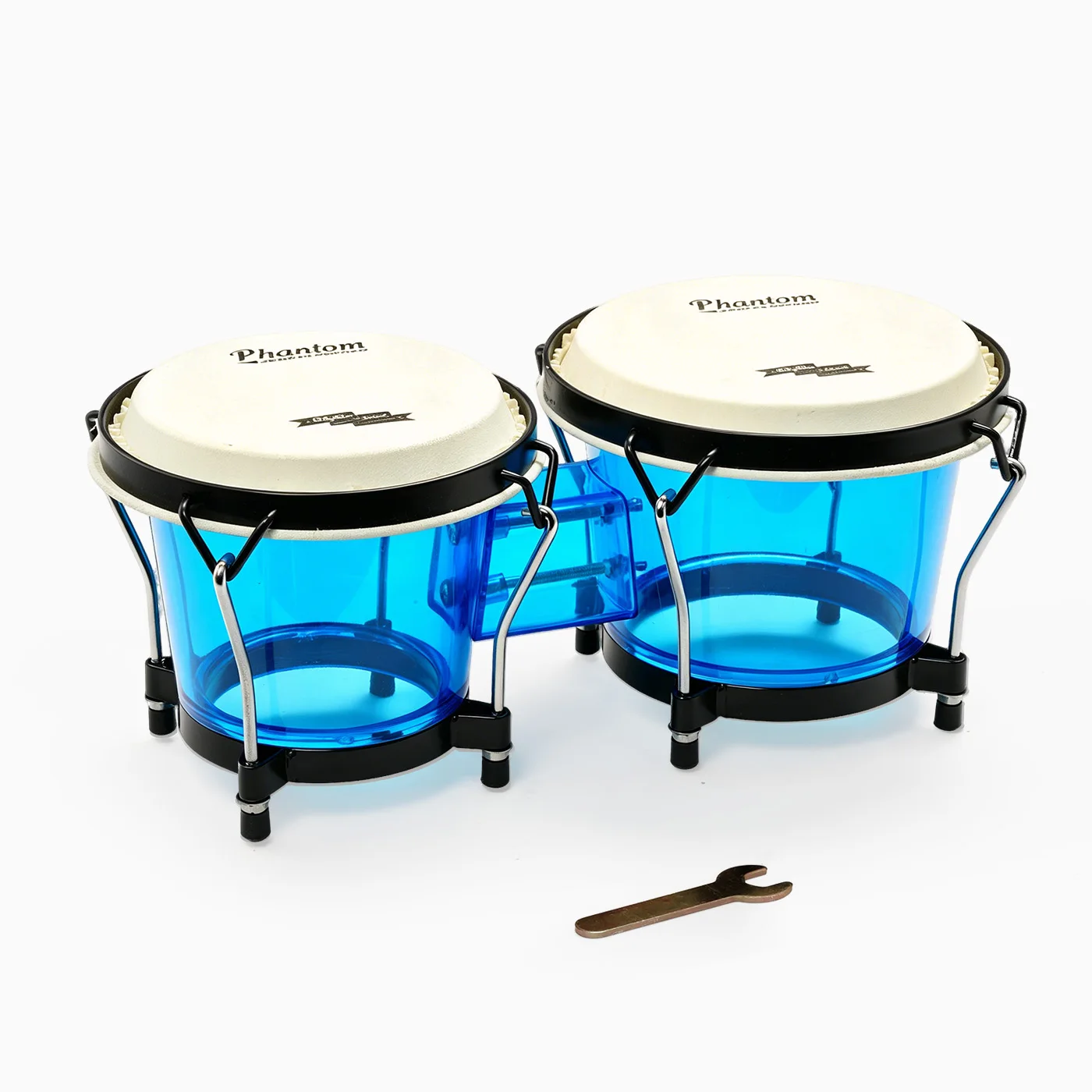 High Quality Blue Acrylic Bongo Drums Professional Design, Transparent Shell Hand Percussion Instrument Set, OEM Logo