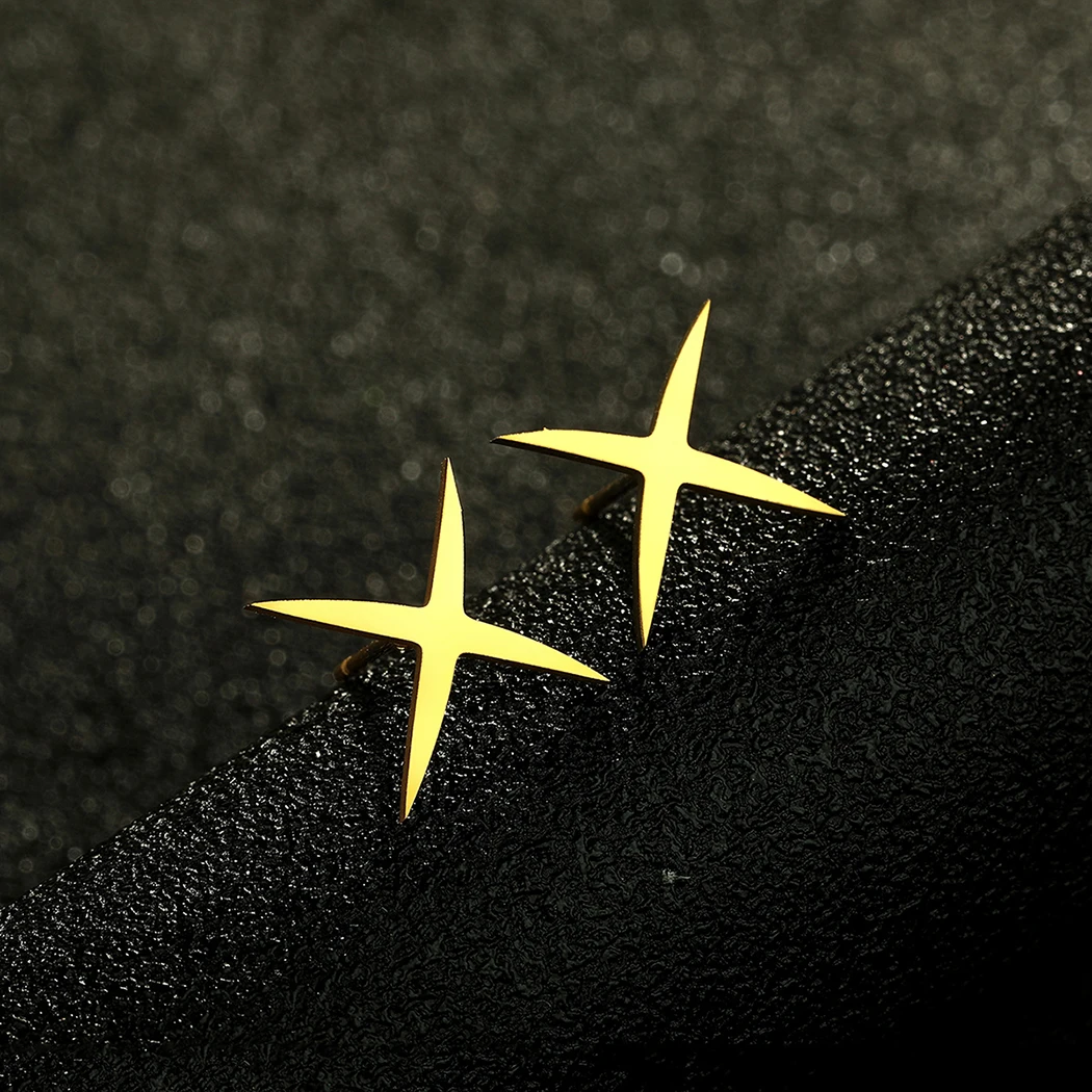 QIAMNI Geometric Criss Cross X Shape Stud Earrings Fashion Gifts Stainless Steel Metal Party Ear Piercing Jewelry For Women Men
