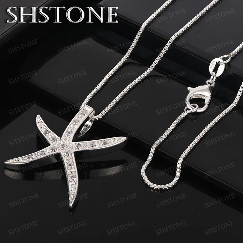 

AAA Zircon 925 Sterling Silver Starfish Pendant Necklace 4 Chain Lady Engagement Wedding Party Gift Accessories Classics Jewelry