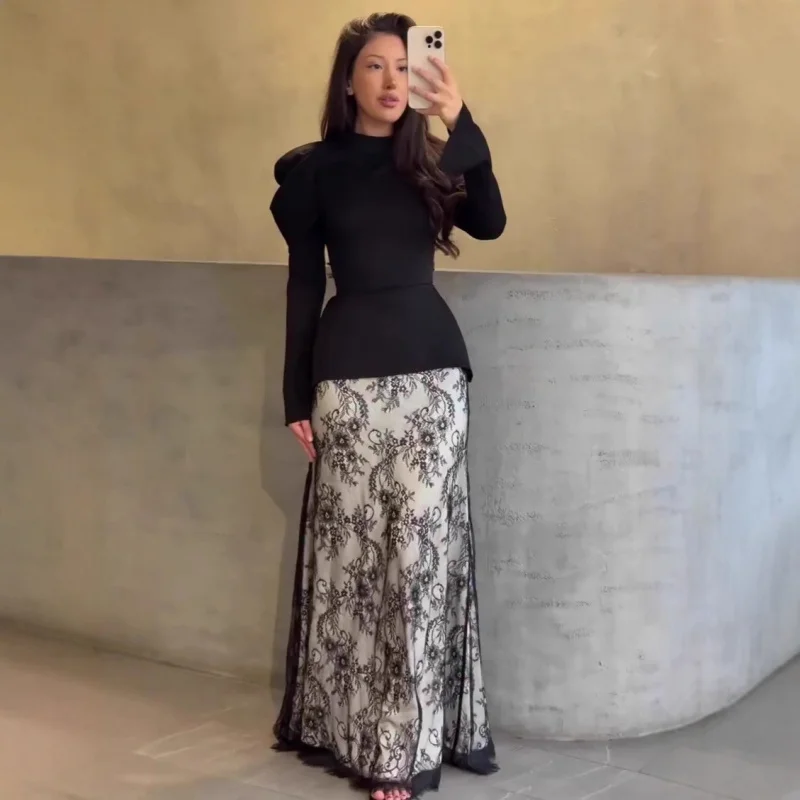 

2025New autumn design elegant temperament long-sleeve long dress for women