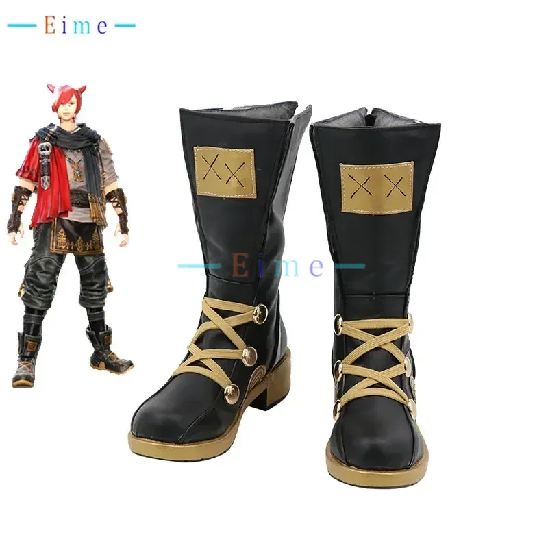 G'raha tia cosplay schuhe spiel ff14 cosplay pu lederschuhe halloween karnevals stiefel cosplay requisiten maßge schneidert