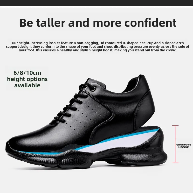 Men's Inner Heightening Sneakers Large  Size：36-46 Black Elevator Genuine Leather Casual Shoes Height Increasing Sport Shoes