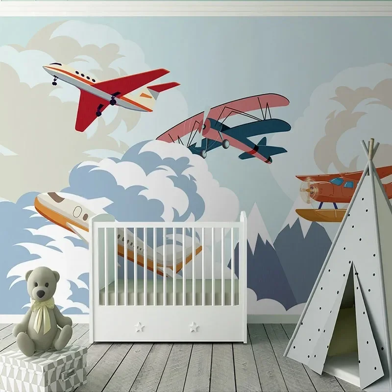 

Custom Any Size 3D Modern Minimalist Airplane Cloud Sky Children Cartoon Background Wall Mural Wallpaper Papel De Parede Fresco