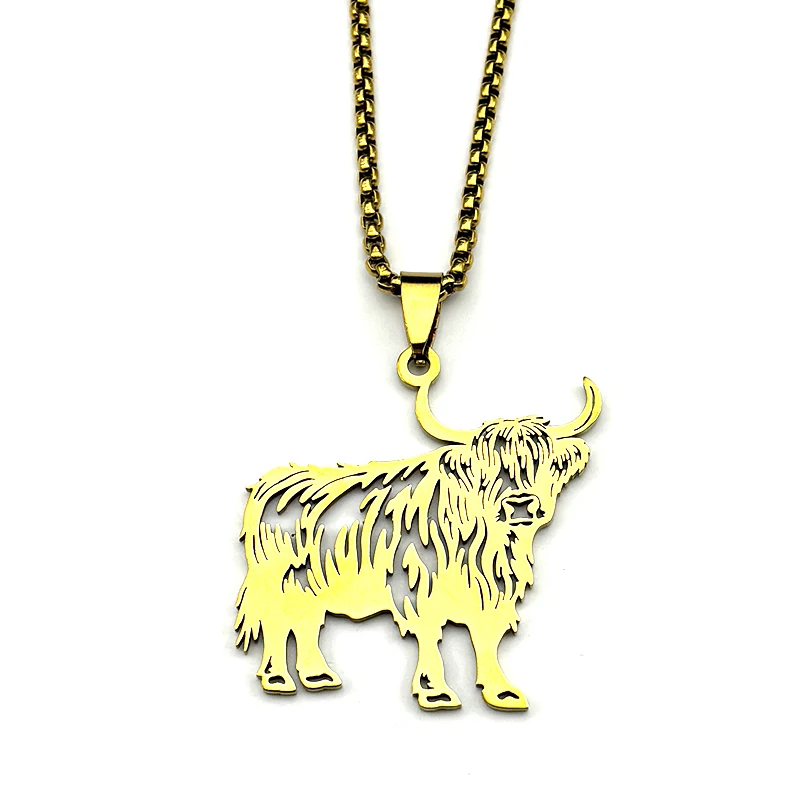 المرتفعات البقرة لطيف قلادة قلادة للنساء الرجال الفولاذ المقاوم للصدأ الفضة اللون الحيوان رقيق الشعر مزرعة الجوف سلسلة مجوهرات هدايا #5
