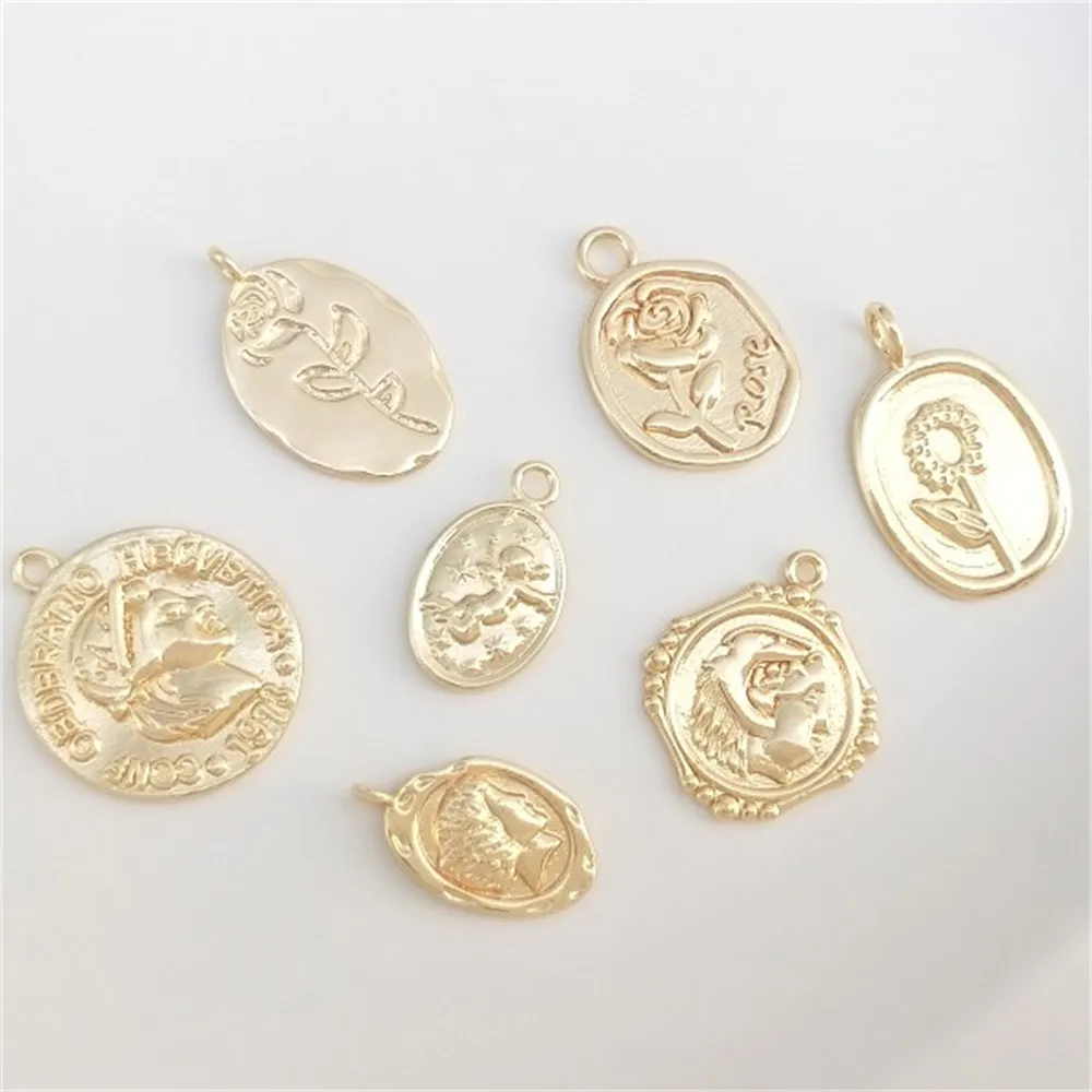 14K Gold Package Accessories Rose Angel French Vintage Pendant Handmade Bracelet Necklace Hanging Tag DIY Charm Jewelry K439