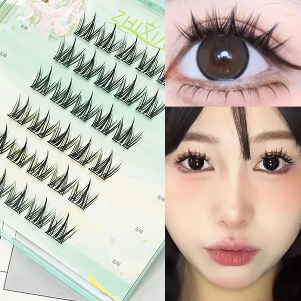 With Jelly Glue Strips Manga Lashes Glue Free Multiple Styles 3D False Eyelashes Nude Makeup Anime Cosplay Cat Elf Eyelashes