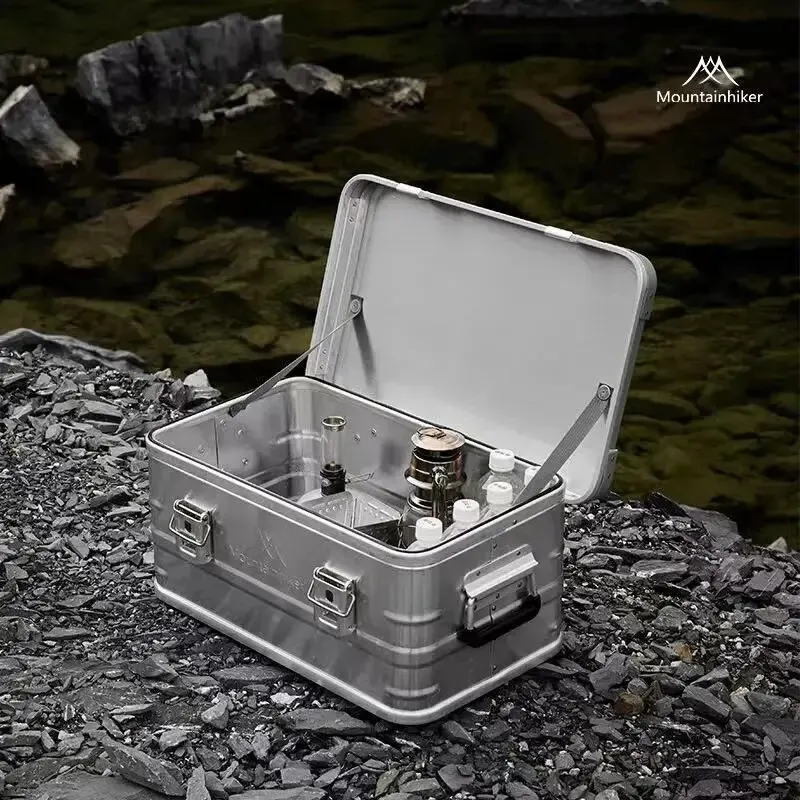 MOUNTAINHIKER Outdoor Storage Box Camping Picnic Travel Aluminum Alloy Large Capacity Box Silver Storage Bag 30-80L