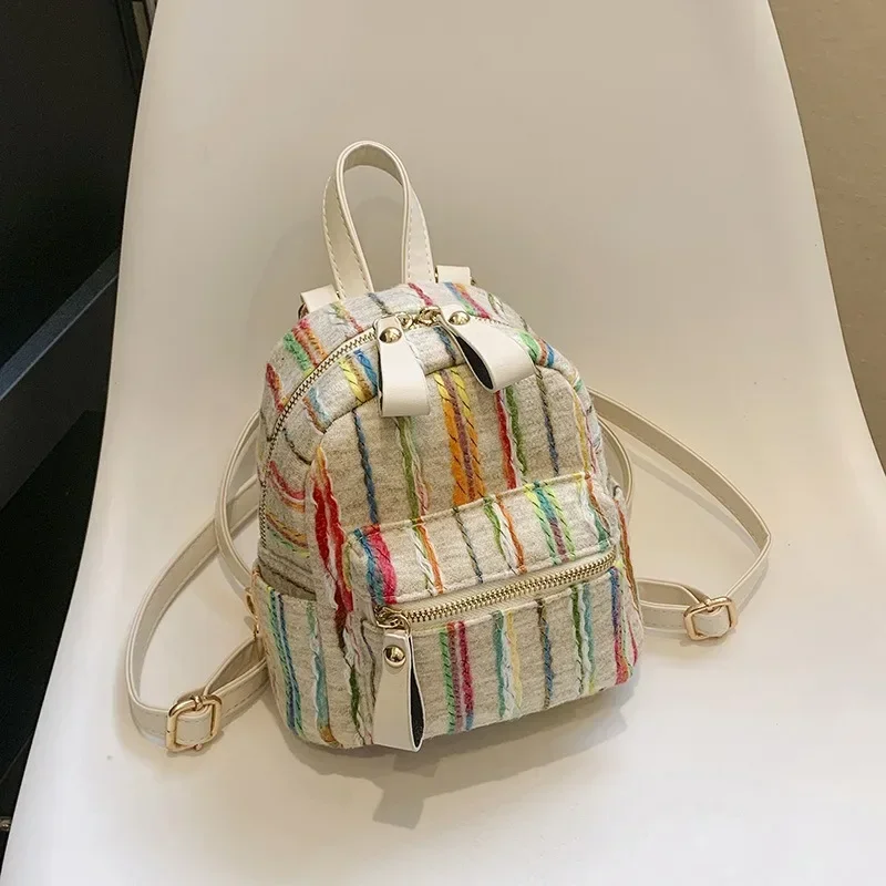 Aesthetic Colourful Stripe Backpacks Removable Strap Women Small Travel Backpack Female Utility Shoulder Bag Fashion Rucksacks