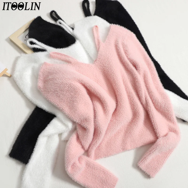 ITOOLIN Spring Women Cross Halter Sweater Knitted Soft Pullovers Cashmere Jumpers Fashion For Women Sweaters