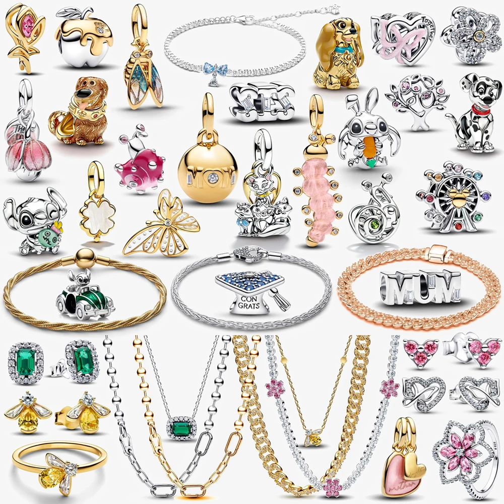 

2026 New 925 Silver Lucky Carrot Rabbit Butterfly Beads Caterpillar Bee Heart shaped Castle Pendant Exquisite DIY Charm Jewelry